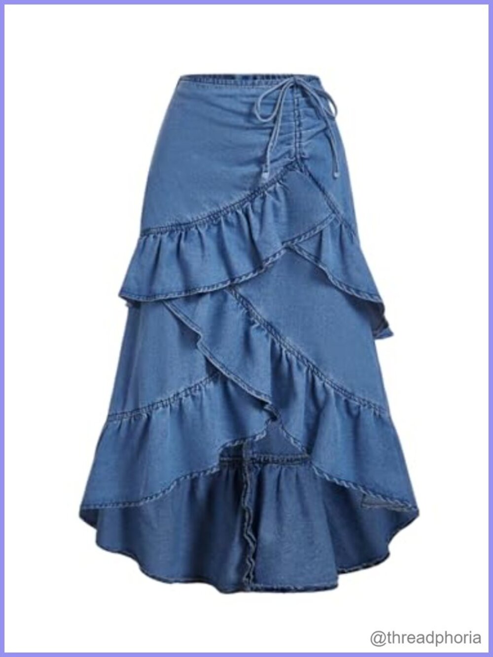 Plus Size Y2K Layered Asymmetrical Denim Midi Skirt Ruffle Bow